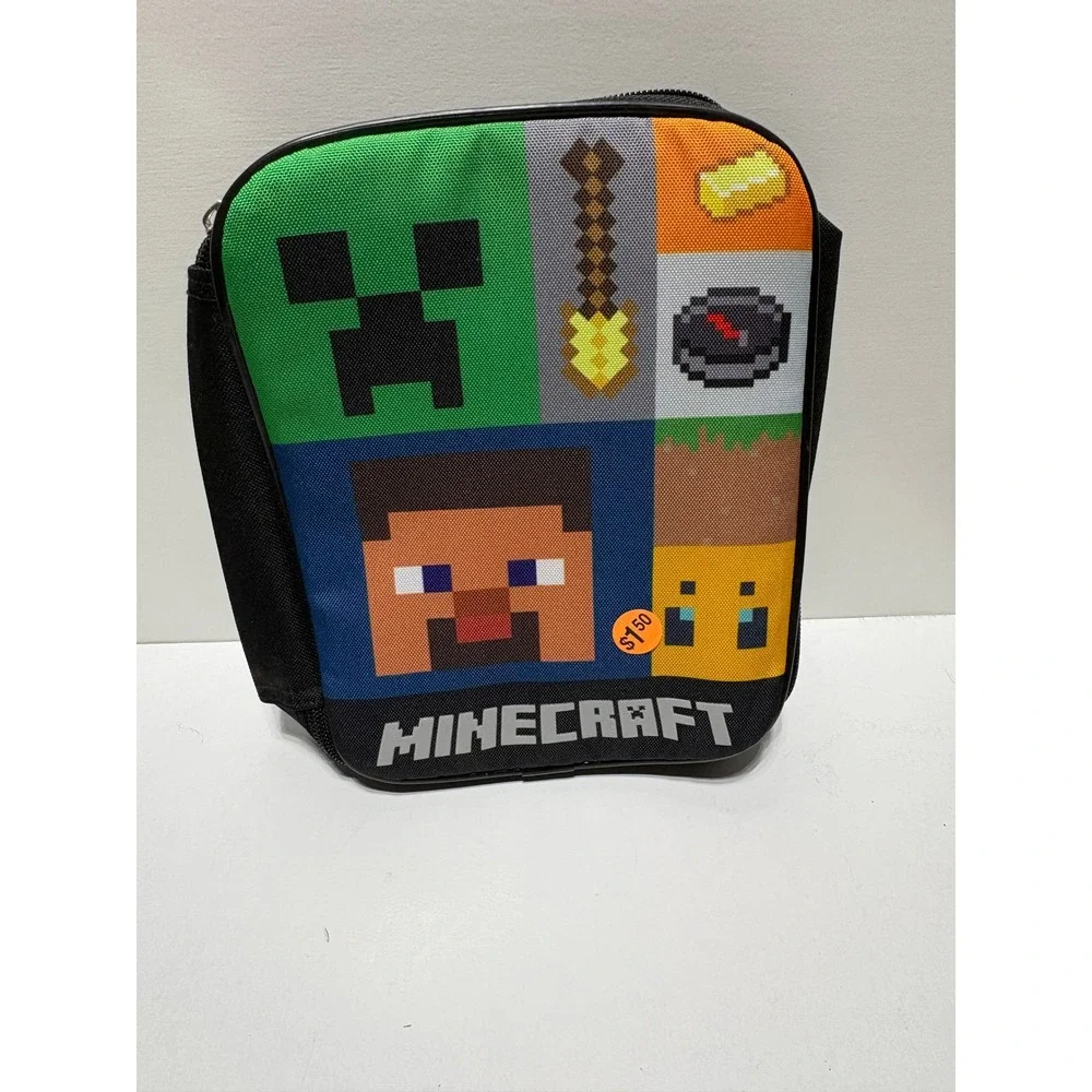 Minecraft Insulated Lunch Bag Boys Girls Multicolor Steve Creeper Ocelot Graphic